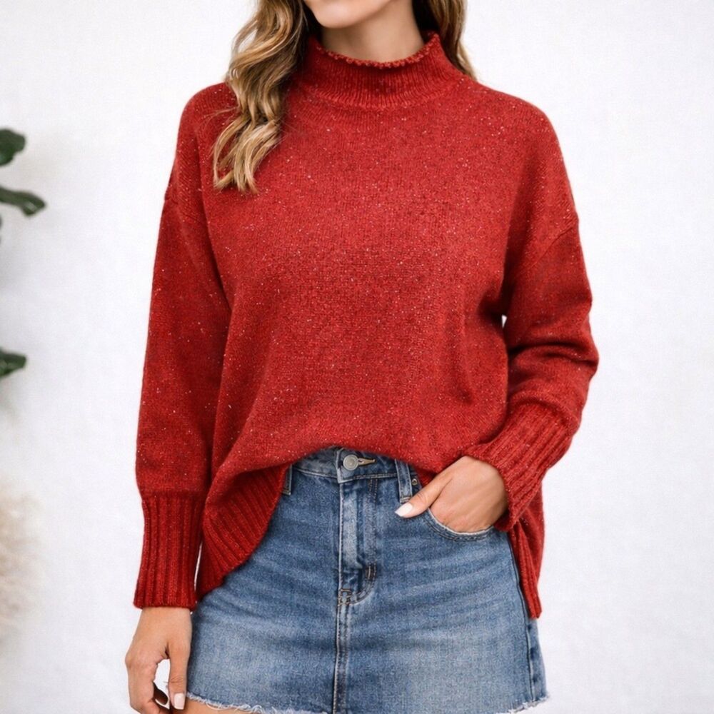 Free Assembly Sweater Roll Neck Rust Fleck Speckled Cozy Pullover Womens Size XS